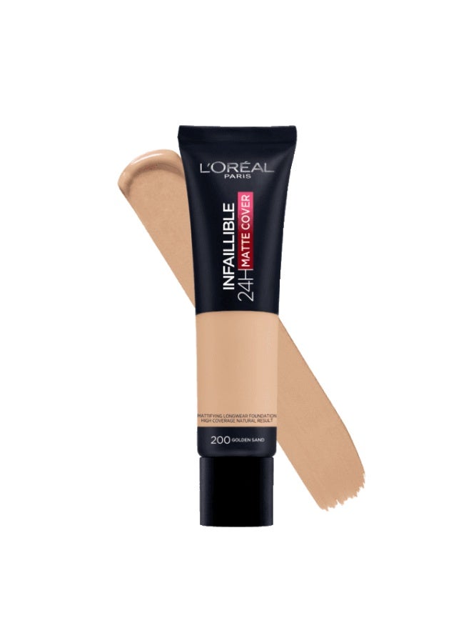 L'Oréal Infallible Matte Cover Foundation, 24-Hour Matte Finish, 30ml - 200 Golden Sand New foundation from L'Oréal Paris